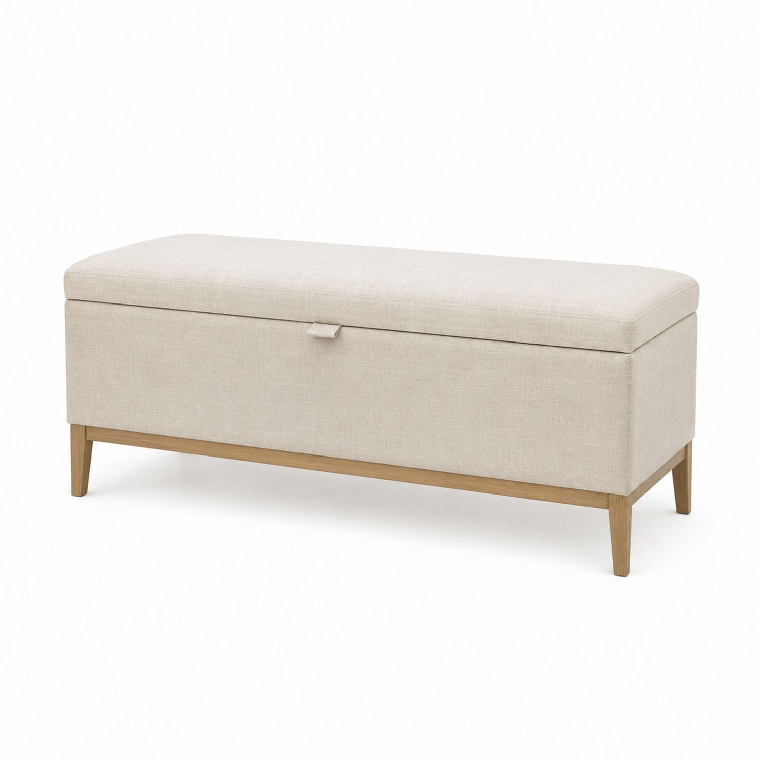 Beige Linen Fabric Storage Bench with Solid Wood Frame