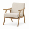 Oak Wood Frame Armchair with Beige Upholstery