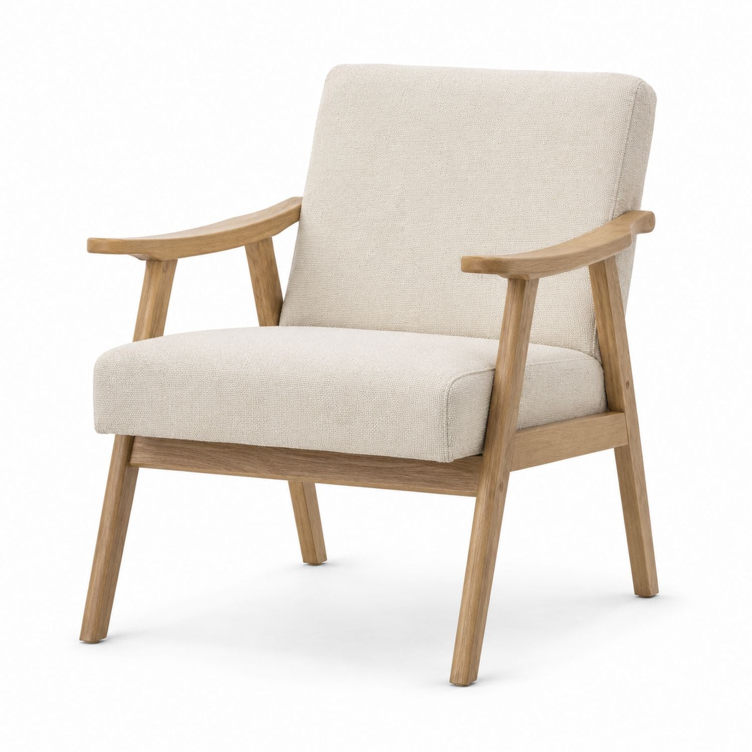 Oak Wood Frame Armchair with Beige Upholstery