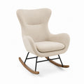 Beige Linen Fabric Rocking Chair with Steel Frame and Wooden Rockers