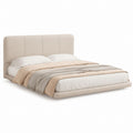 Beige Upholstered Platform Bed Polyester Fabric Queen Size